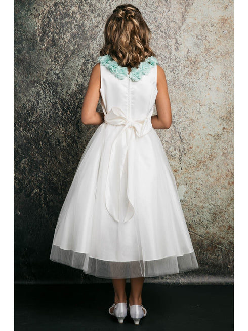 Petite Adele Little Girls Mint Chiffon Floral Brooch Flower Girl Dress 2-6 - SophiasStyle.com